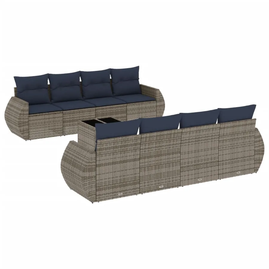 Ensemble de canapé de jardin 9 pcs avec coussins gris résine tressée - 2