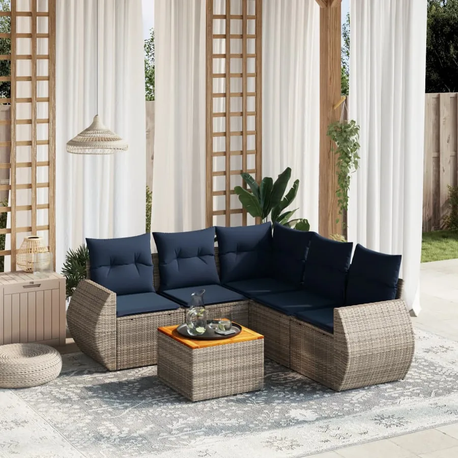 Ensemble de canapé de jardin 6 pcs avec coussins gris résine tressée