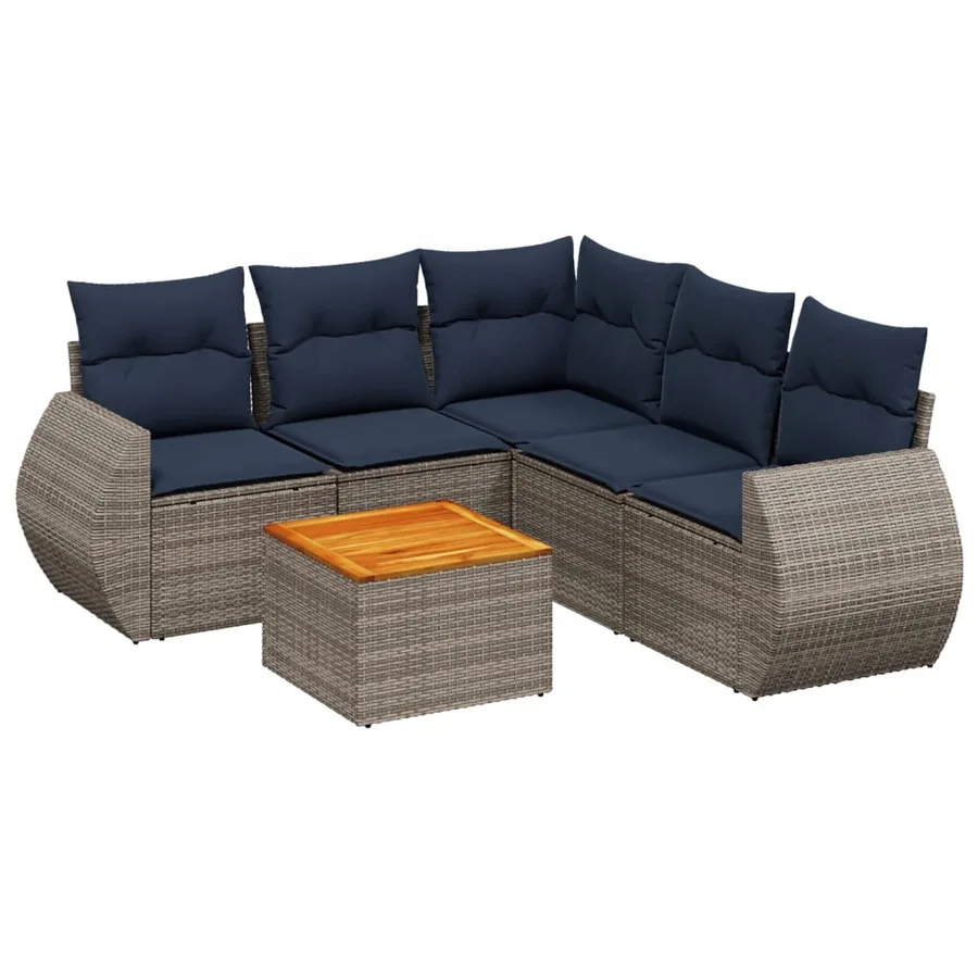 Ensemble de canapé de jardin 6 pcs avec coussins gris résine tressée - 2
