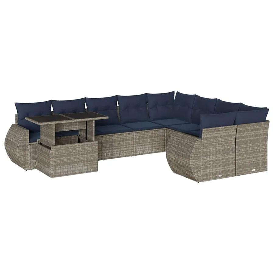 Ensemble de canapé de jardin 10 pcs avec coussins gris résine tressée - 2