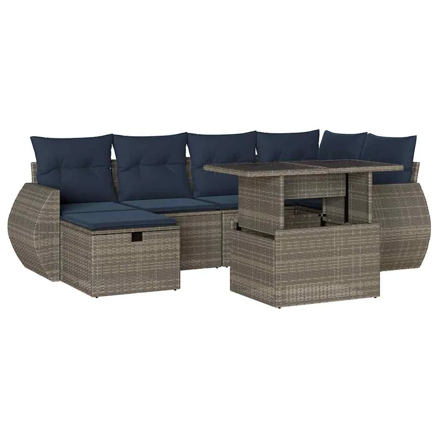 Ensemble de canapé de jardin 7 pcs avec coussins gris résine tressée - 2