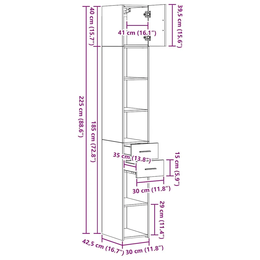 Armoire de rangement 2 pcs Chêne artisanal 30 x 42,5 x 225 cm - 13