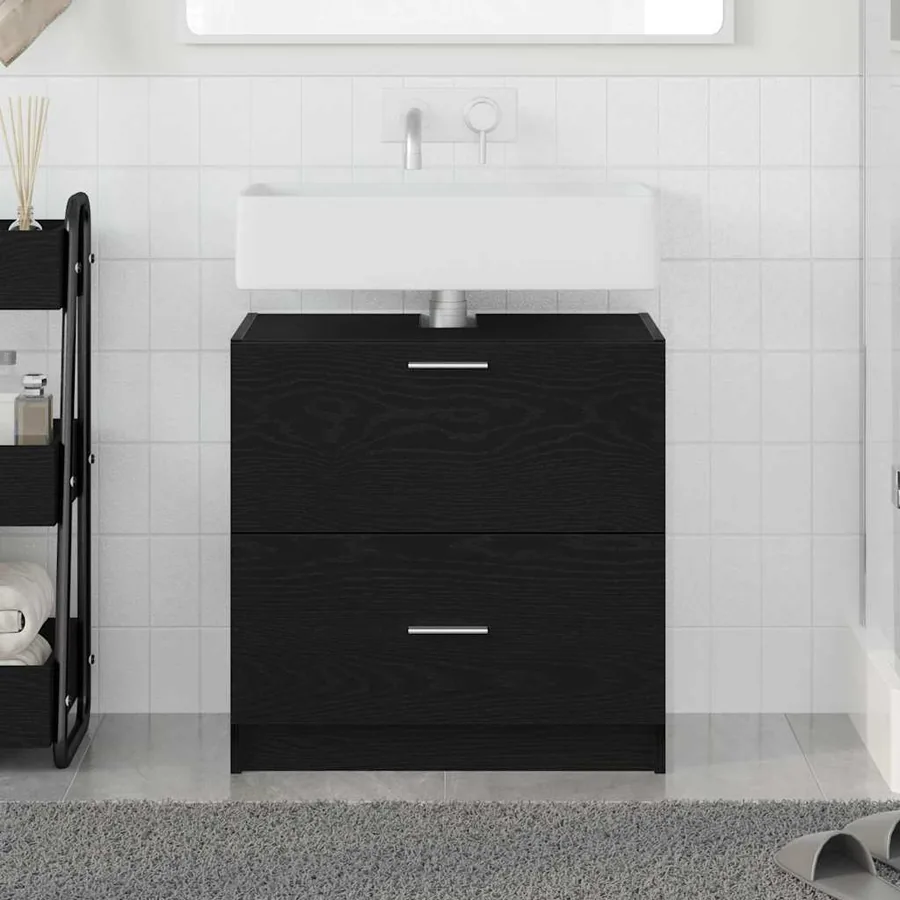 Cabinet de salle de bain avec tiroir Chêne noir 59 x 37 x 59 cm