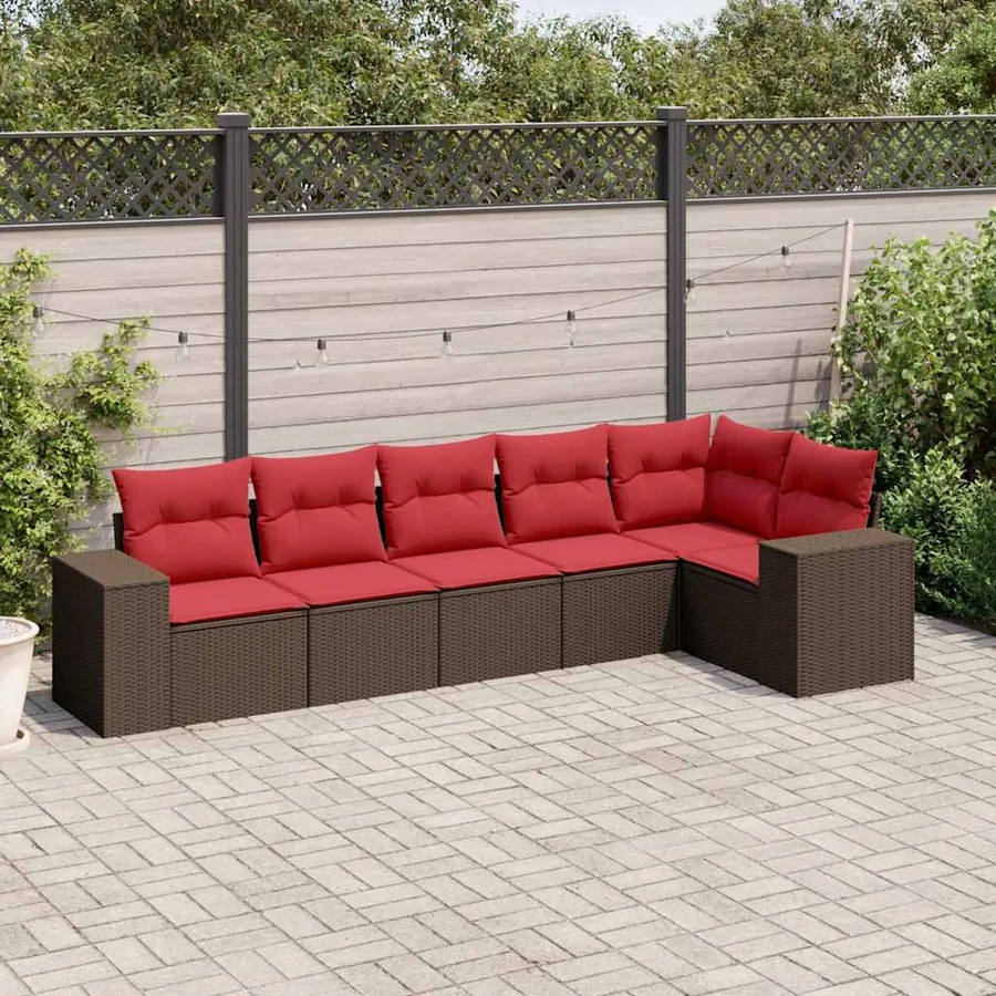 Ensemble de canapé de jardin 6 pcs avec coussins marron résine tressée