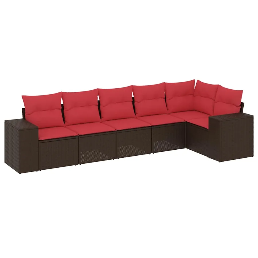 Ensemble de canapé de jardin 6 pcs avec coussins marron résine tressée - 2