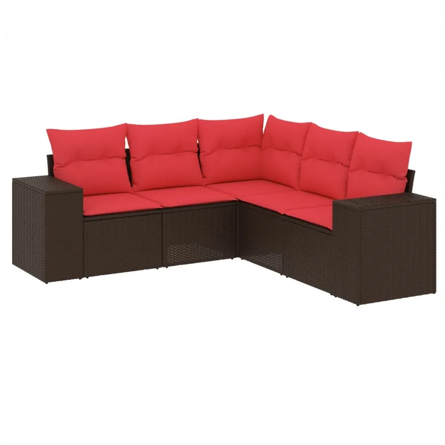 Ensemble de canapé de jardin 5 pcs avec coussins marron résine tressée - 2