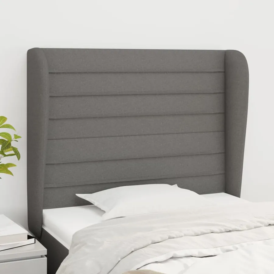 Tête de lit avec oreilles Gris foncé 93x23x118/128 cm Tissu