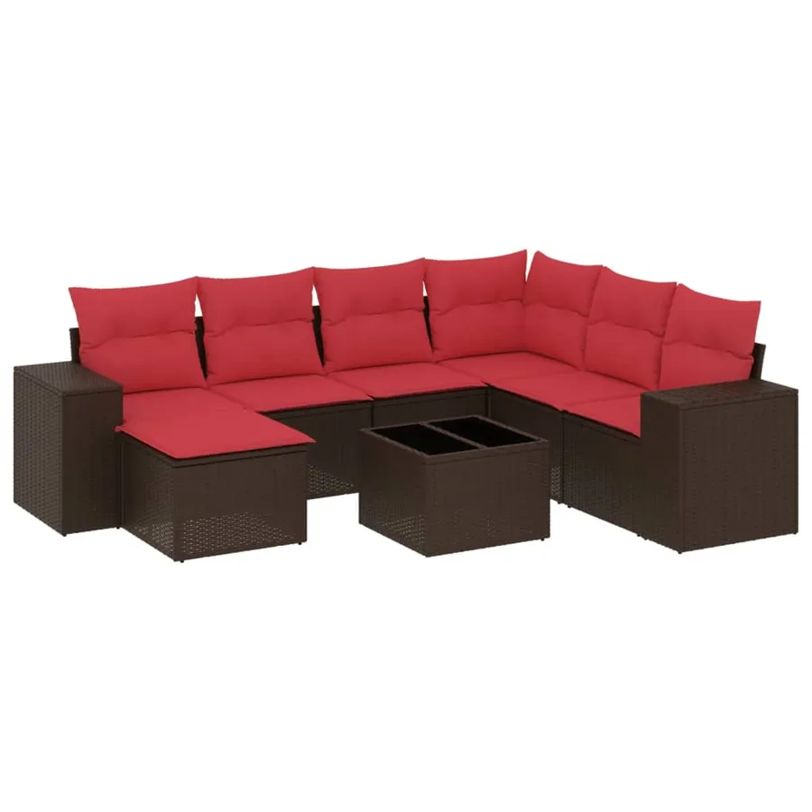 Ensemble de canapé de jardin 8 pcs avec coussins marron résine tressée - 2