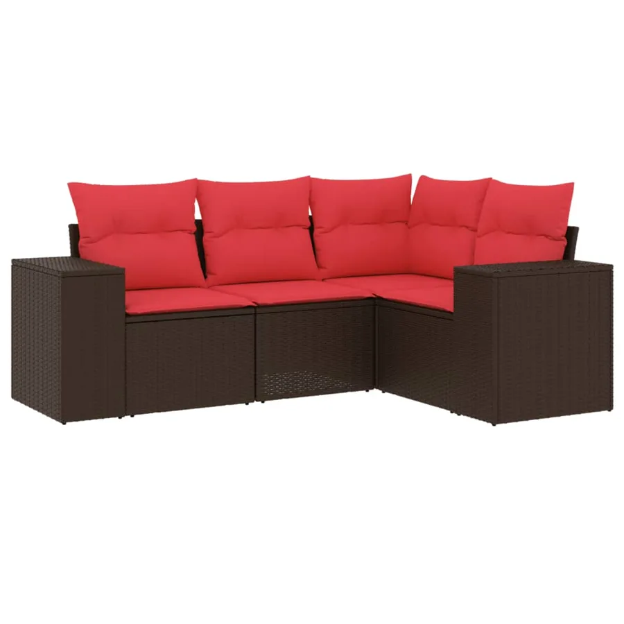 Ensemble de canapé de jardin 4 pcs avec coussins marron résine tressée - 2
