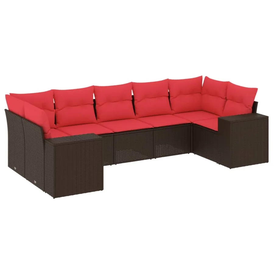 Ensemble de canapé de jardin 7 pcs avec coussins marron résine tressée - 2