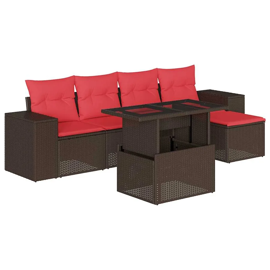 Ensemble de canapé de jardin 6 pcs avec coussins marron résine tressée - 2