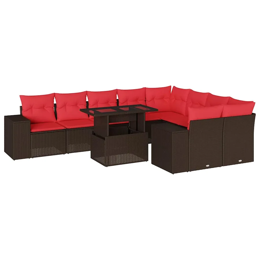 Ensemble de canapé de jardin 10 pcs avec coussins marron résine tressée - 2