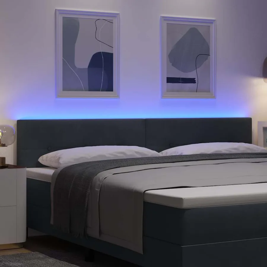 Tête de lit LED avec bandes LED Gris 200 cm Velours - 4