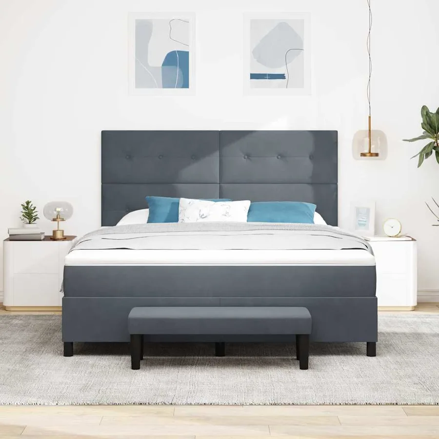 Lit à ressorts avec tête de lit Gris foncé 200 x 180 cm Velours - 3