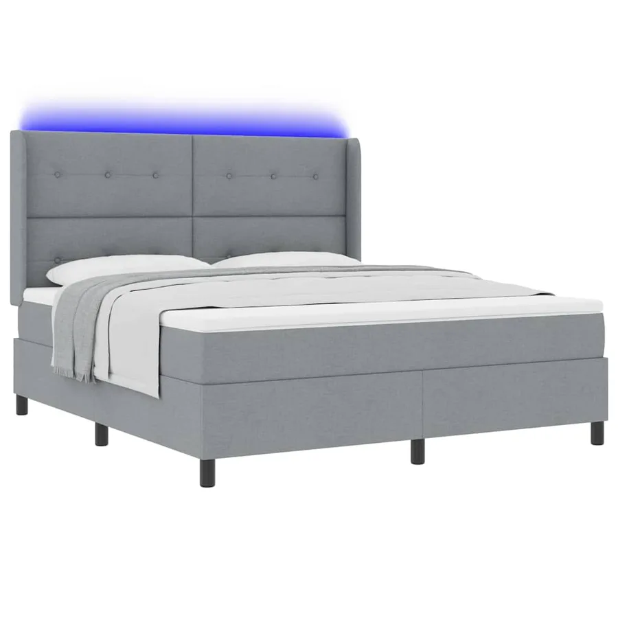 Lit à ressort LED Gris clair 180 x 200 cm tissu - 3