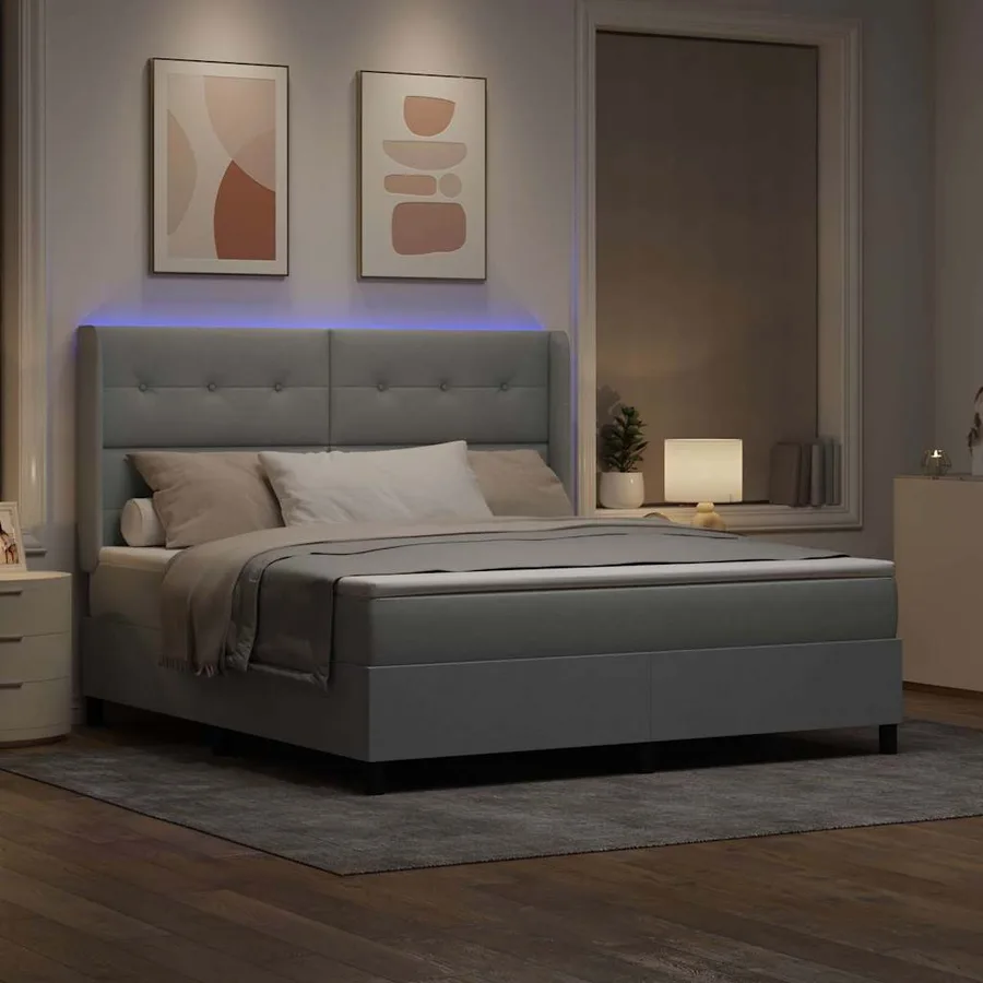 Lit à ressort LED Gris clair 180 x 200 cm tissu - 5