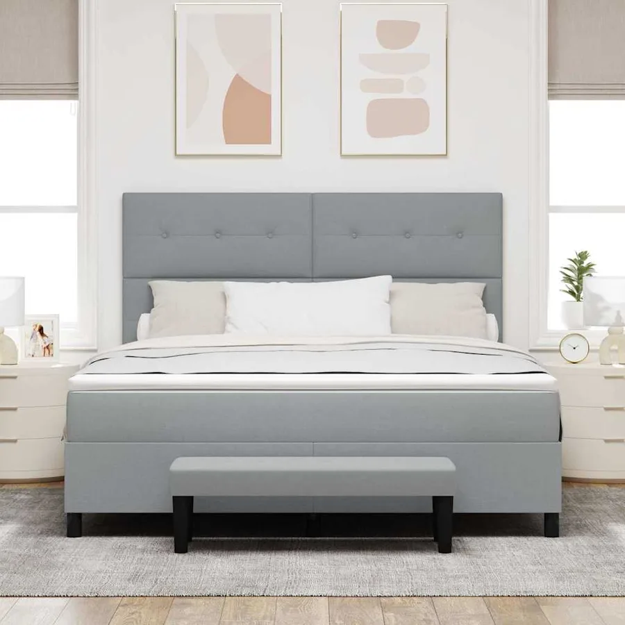 Lit à ressorts avec tête de lit Gris clair 180 x 200 cm tissu - 3