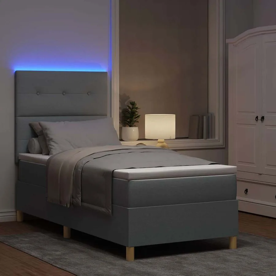 Lit à ressort LED avec tête de lit Gris clair 90 x 200 cm tissu - 5
