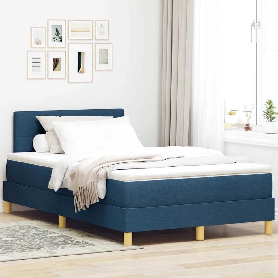 Lit à ressorts avec coussin Bleu 120 x 190 cm tissu