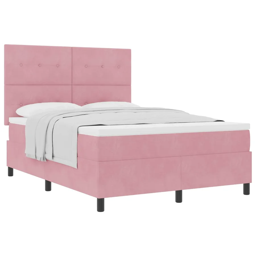 Lit à ressorts avec tête de lit Rose 140 x 190 cm Velours - 2