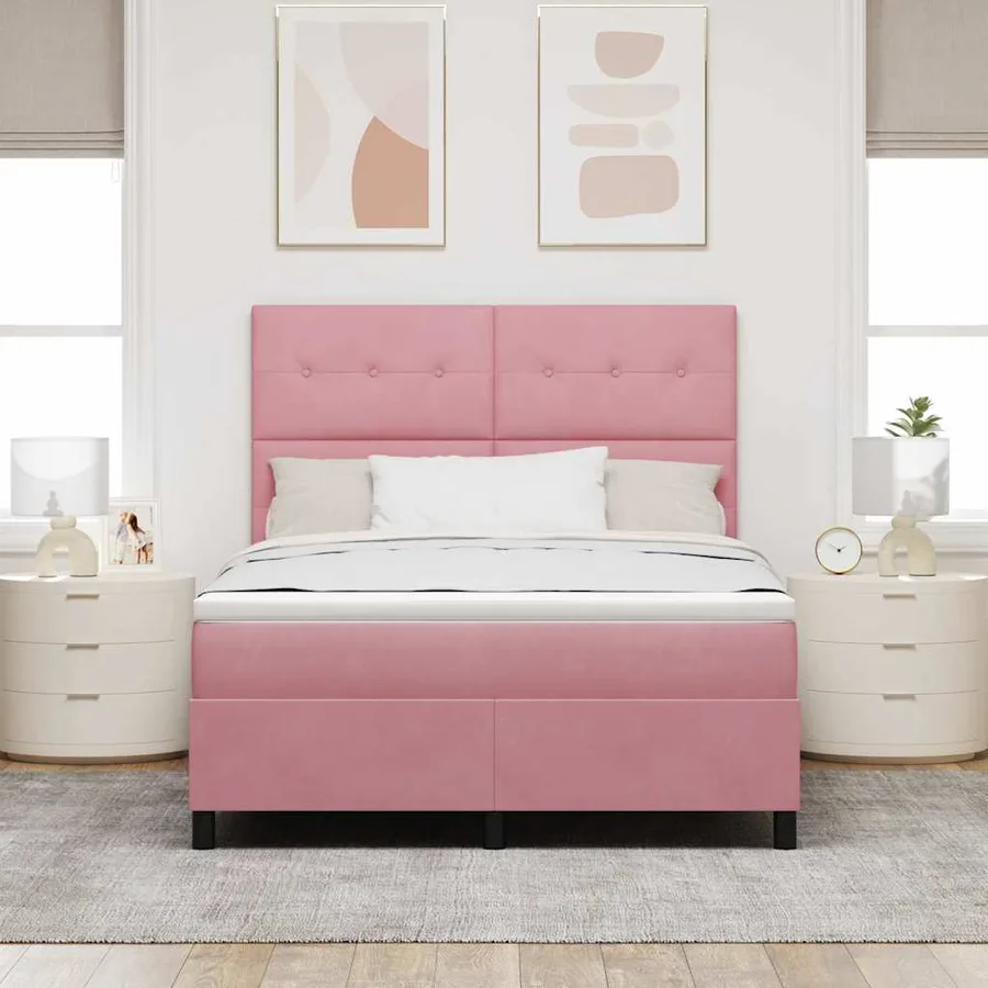 Lit à ressorts avec tête de lit Rose 140 x 190 cm Velours - 3