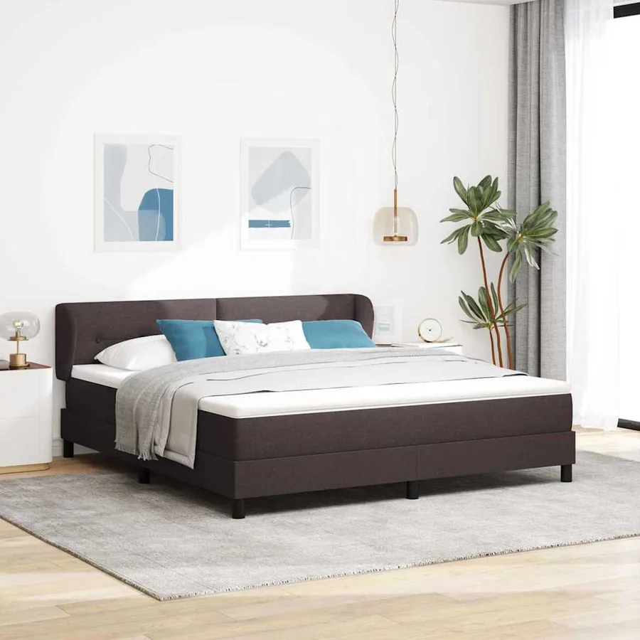 Lit à ressorts avec tête de lit Marron foncé 180 x 200 cm tissu