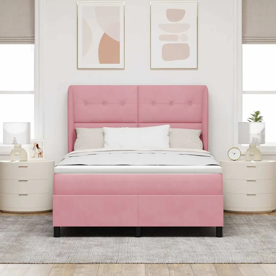 Lit à ressorts avec tête de lit Rose 190 x 140 cm Velours - 3