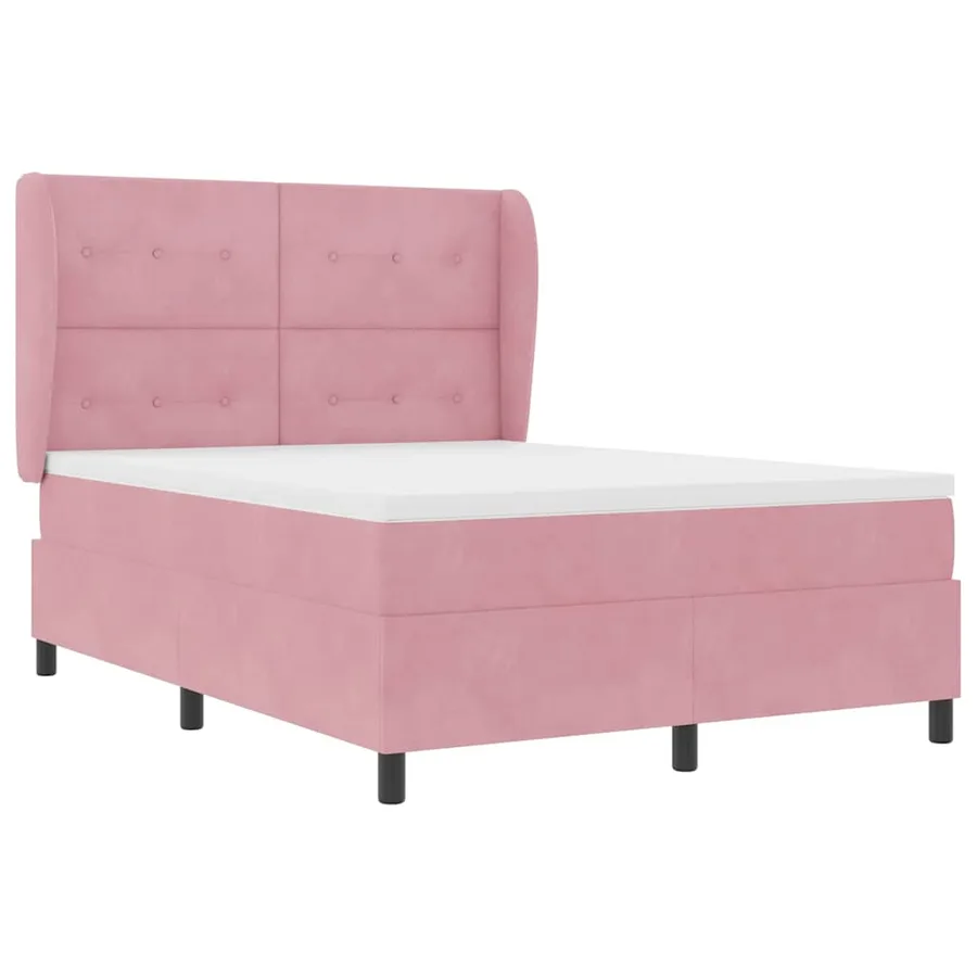 Lit à ressorts avec tête de lit Rose 190 x 140 cm Velours - 5