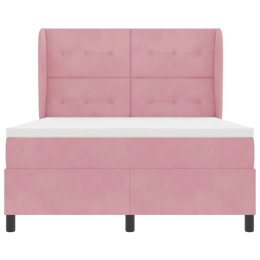 Lit à ressorts avec tête de lit Rose 190 x 140 cm Velours - 7