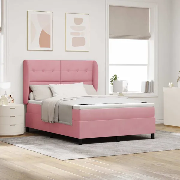 Lit à ressorts avec tête de lit Rose 200 x 140 cm Velours
