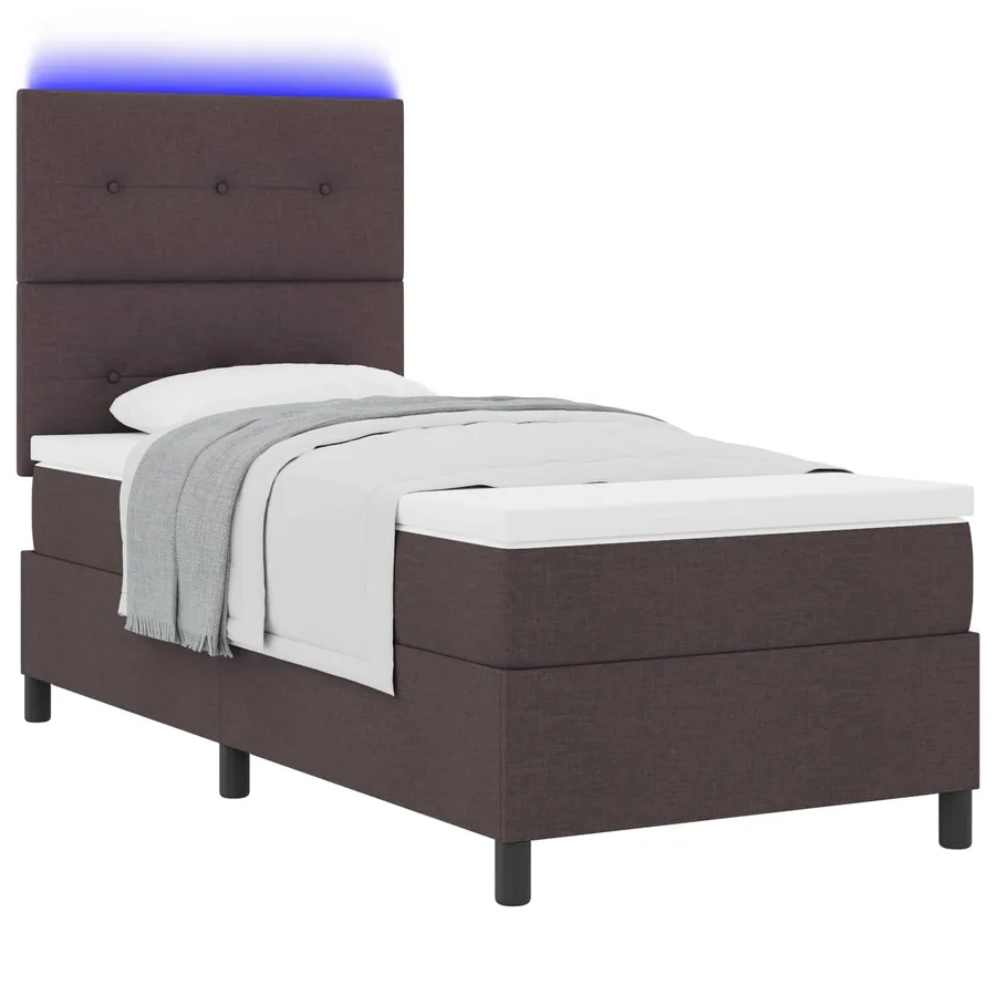 Lit à ressorts avec bandes LED Marron foncé 90 x 190 cm tissu - 2