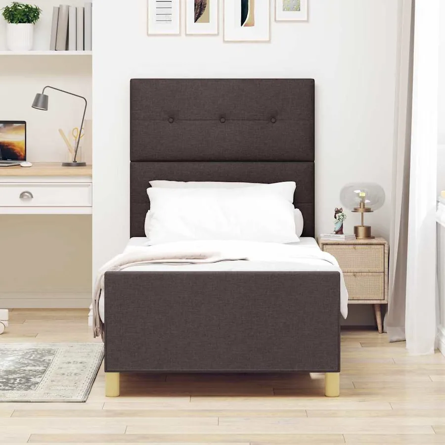 Cadre de lit avec tête de lit Marron foncé 90 x 190 cm tissu - 3