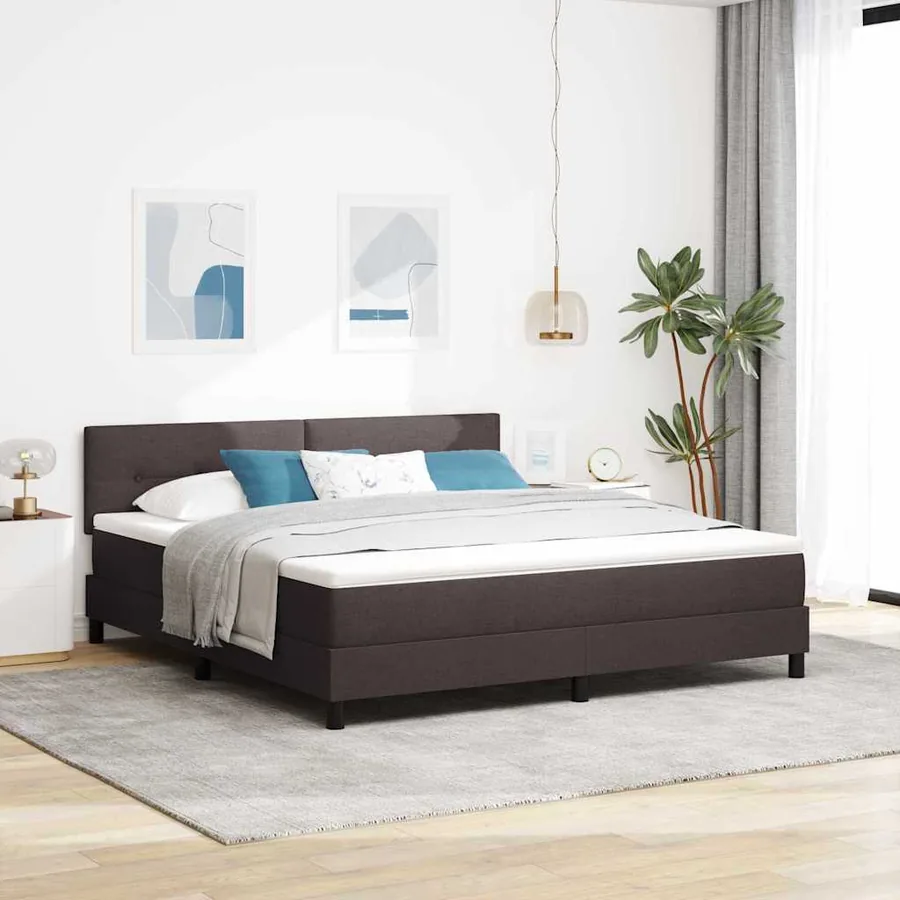 Lit à ressorts avec tête de lit Marron foncé 180 x 200 cm tissu