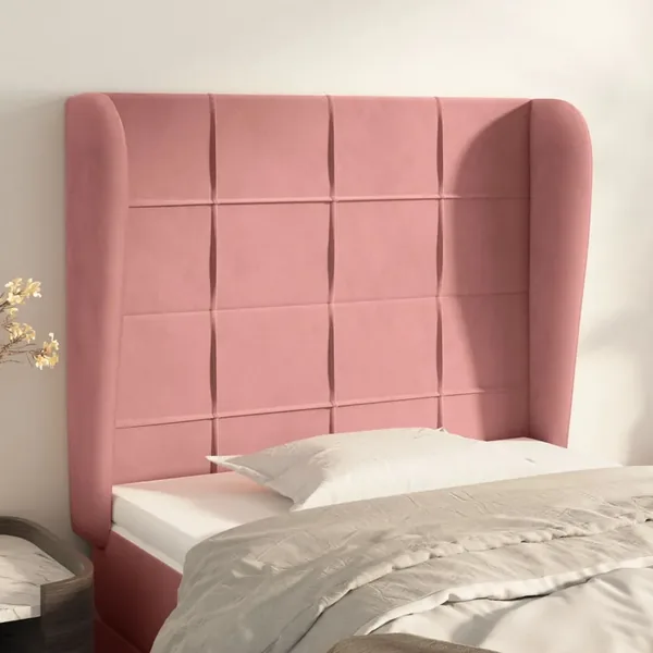 Tête de lit avec oreilles Rose 93x23x118/128 cm Velours