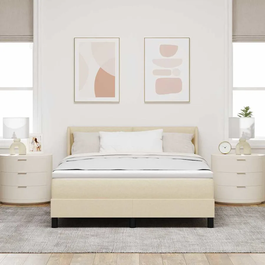 Lit à ressorts avec tête de lit Crème 200 x 160 cm tissu - 3