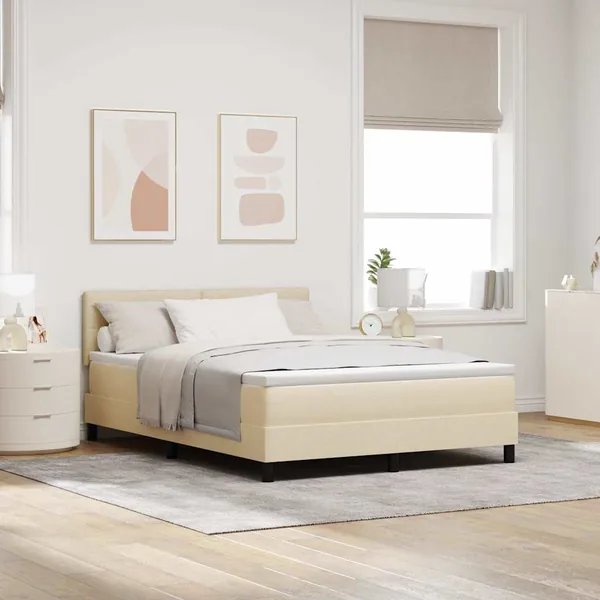 Lit à ressorts avec bandes LED Crème 160 x 200 cm tissu