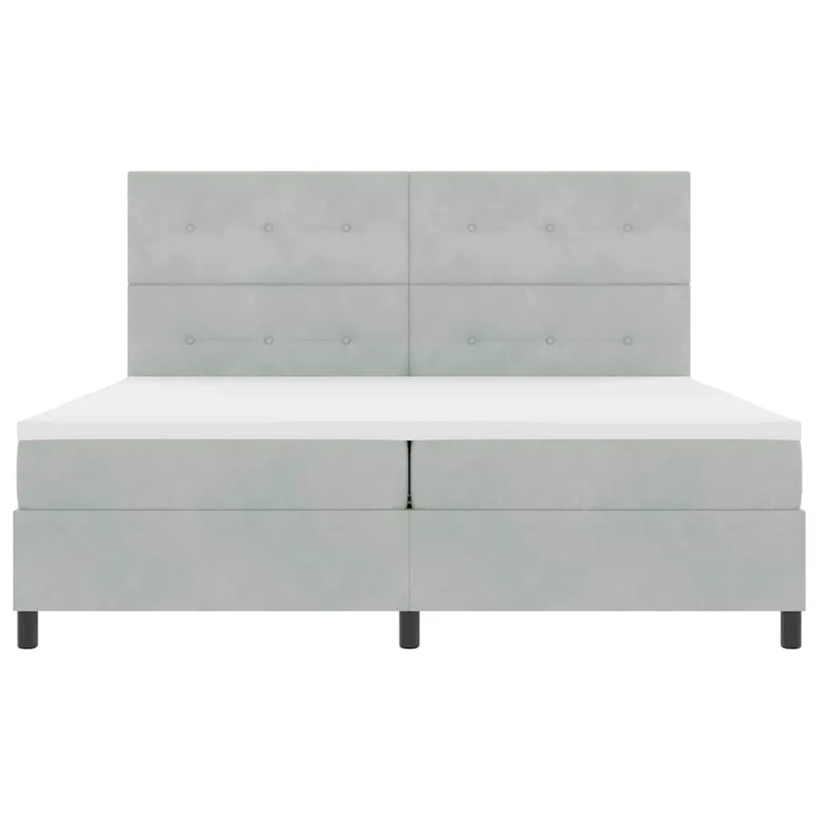 Lit à ressorts avec tête de lit Gris clair 200 x 200 cm Velours - 6