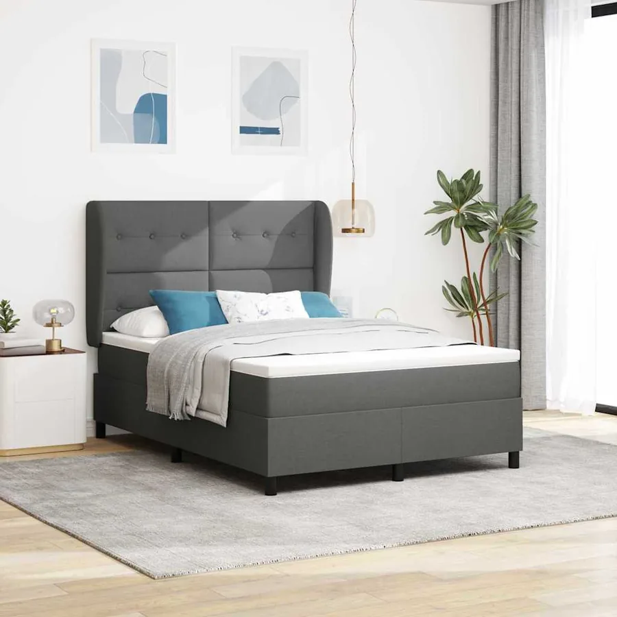 Lit à ressorts avec tête de lit Gris foncé 140 x 200 cm tissu
