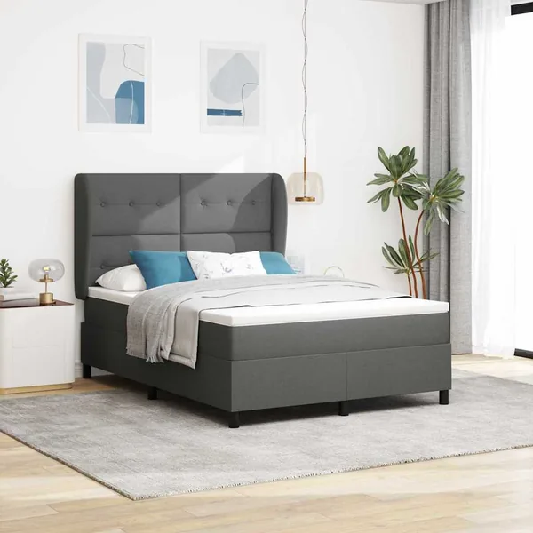 Lit à ressorts avec tête de lit Gris foncé 140 x 200 cm tissu