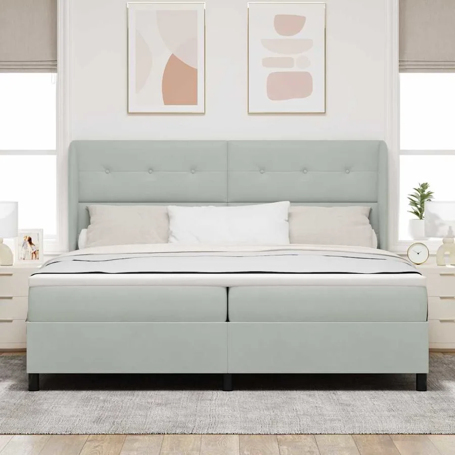 Lit à ressorts avec tête de lit Gris clair 200 x 200 cm Velours - 3