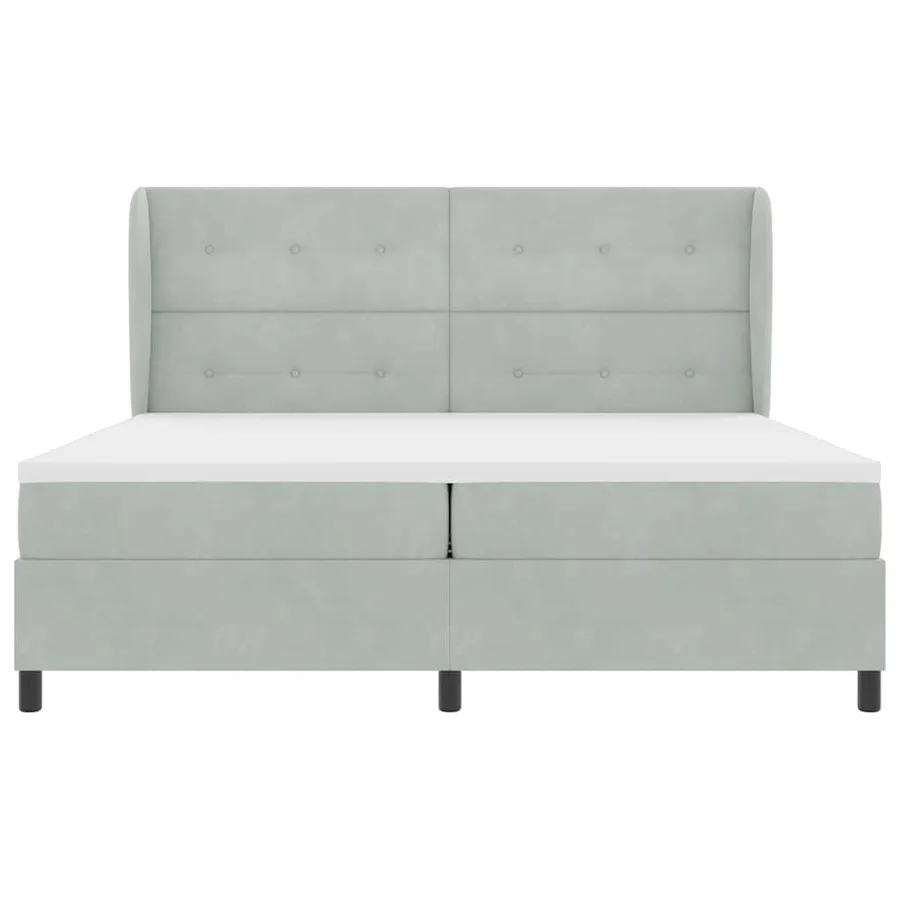 Lit à ressorts avec tête de lit Gris clair 200 x 200 cm Velours - 7