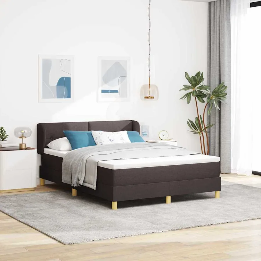 Lit à ressorts avec tête de lit Marron foncé 160 x 200 cm tissu