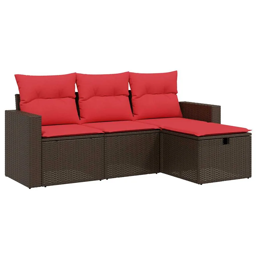 Ensemble de canapé de jardin 4 pcs avec coussins marron résine tressée - 2