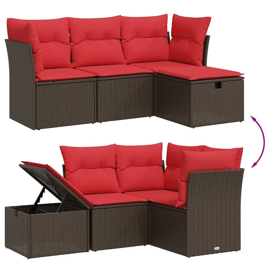 Ensemble de canapé de jardin 4 pcs avec coussins marron résine tressée - 3