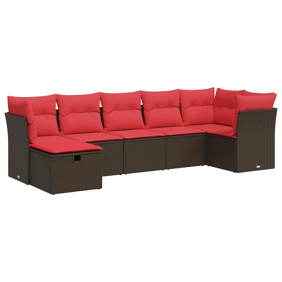 Salon de jardin avec coussins 7 pcs marron résine tressée - 2