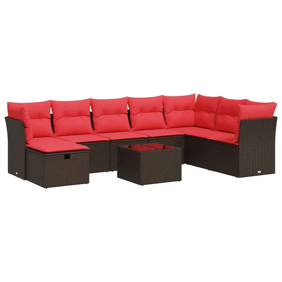 Salon de jardin avec coussins 9 pcs marron résine tressée - 2