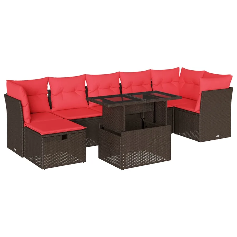 Ensemble de canapé de jardin 8 pcs avec coussins marron résine tressée - 2