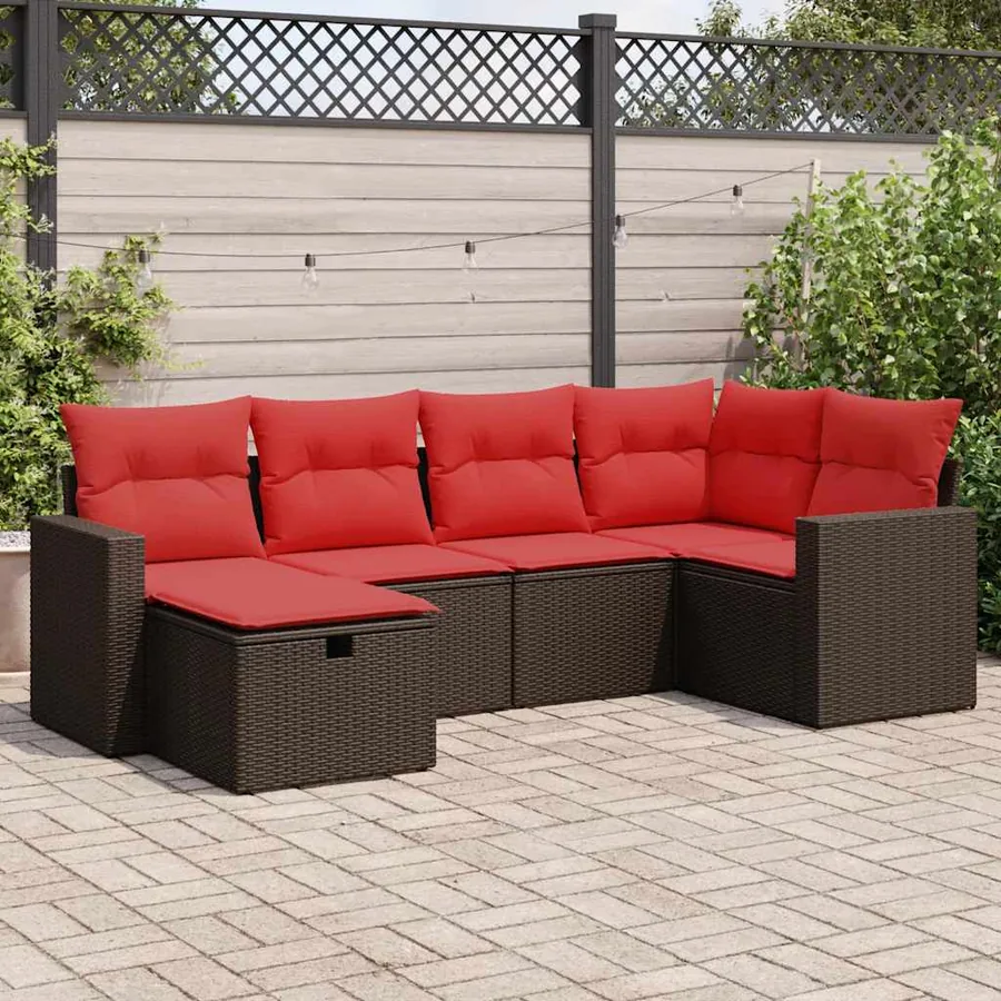 Salon de jardin avec coussins 6 pcs marron résine tressée