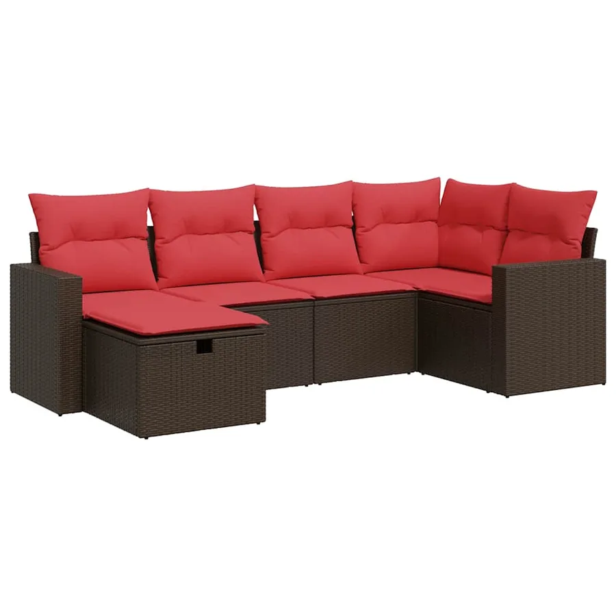 Salon de jardin avec coussins 6 pcs marron résine tressée - 2