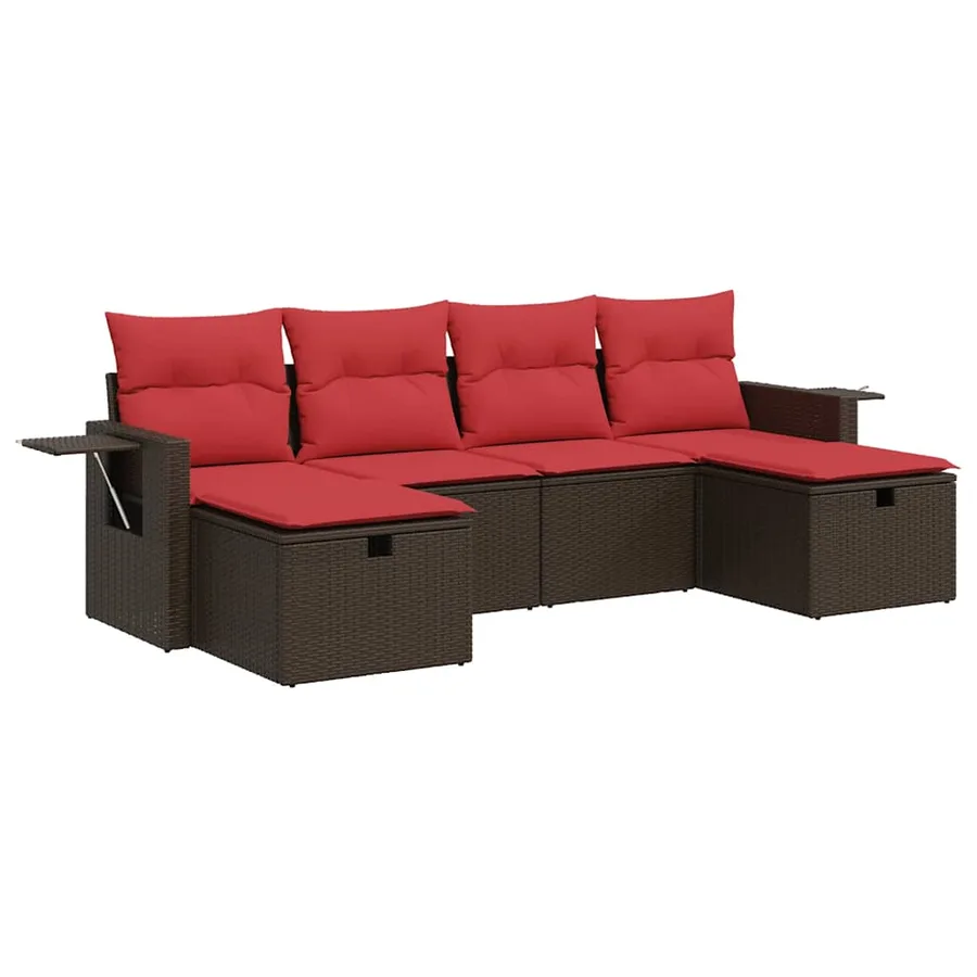 Salon de jardin avec coussins 6 pcs marron résine tressée - 2
